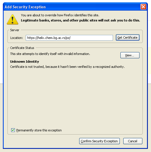 Firefox: preuzimanje
sertifikata