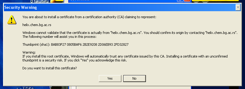 IE: instaliranje sertifikata